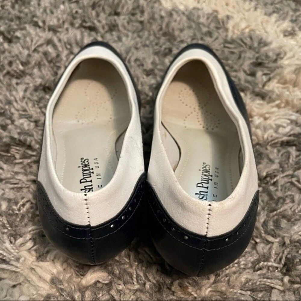 Vintage HUSH PUPPIES SOFT FLEX MADE IN 🇺🇸 NAVY BLUE BONE WHITE HEEL Size 7 - Picture 8 of 16